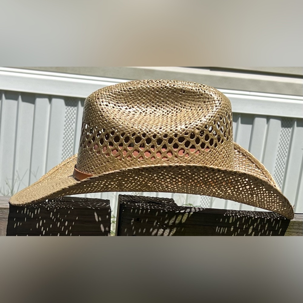 🤠 Moks Man Straw Cowboy / Cowgirl Hat With Decorative Leather Strap🤠 - Picture 3 of 12